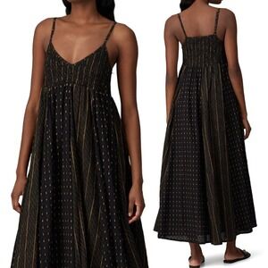 Area Stars Bahia Long Dress Embroidered Maxi Empire Waist Black Gold Womens L